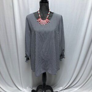 West Kei Top Womens Size XL Navy White Pinstripe Shirt Blouse Nautical